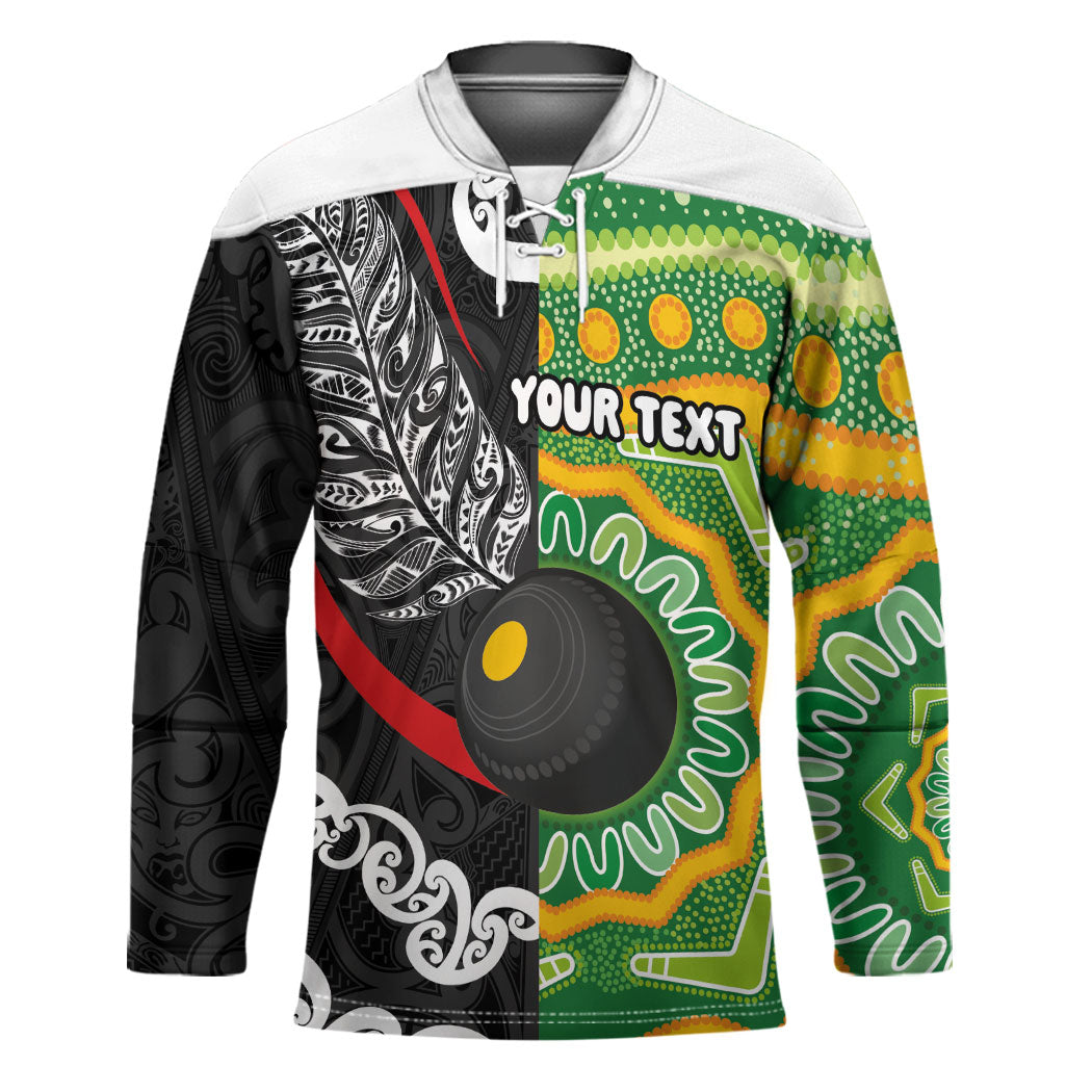 Personalised Aotearoa and Australia Lawn Bowls Hockey Jersey Maori Fern and Aboriginal Pattern LT03 Unisex Multicolor - Polynesian Pride