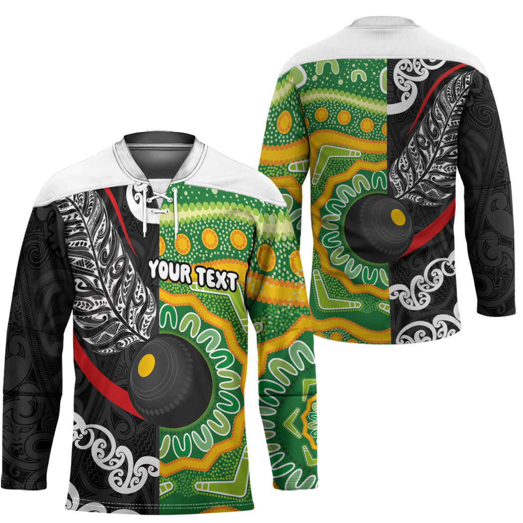 Personalised Aotearoa and Australia Lawn Bowls Hockey Jersey Maori Fern and Aboriginal Pattern LT03 - Polynesian Pride