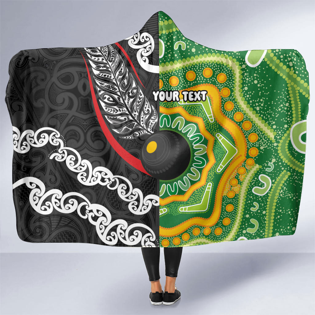 Personalised Aotearoa and Australia Lawn Bowls Hooded Blanket Maori Fern and Aboriginal Pattern LT03 One Size Multicolor - Polynesian Pride