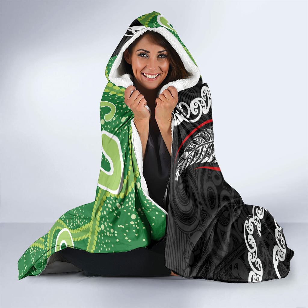 Personalised Aotearoa and Australia Lawn Bowls Hooded Blanket Maori Fern and Aboriginal Pattern LT03 - Polynesian Pride