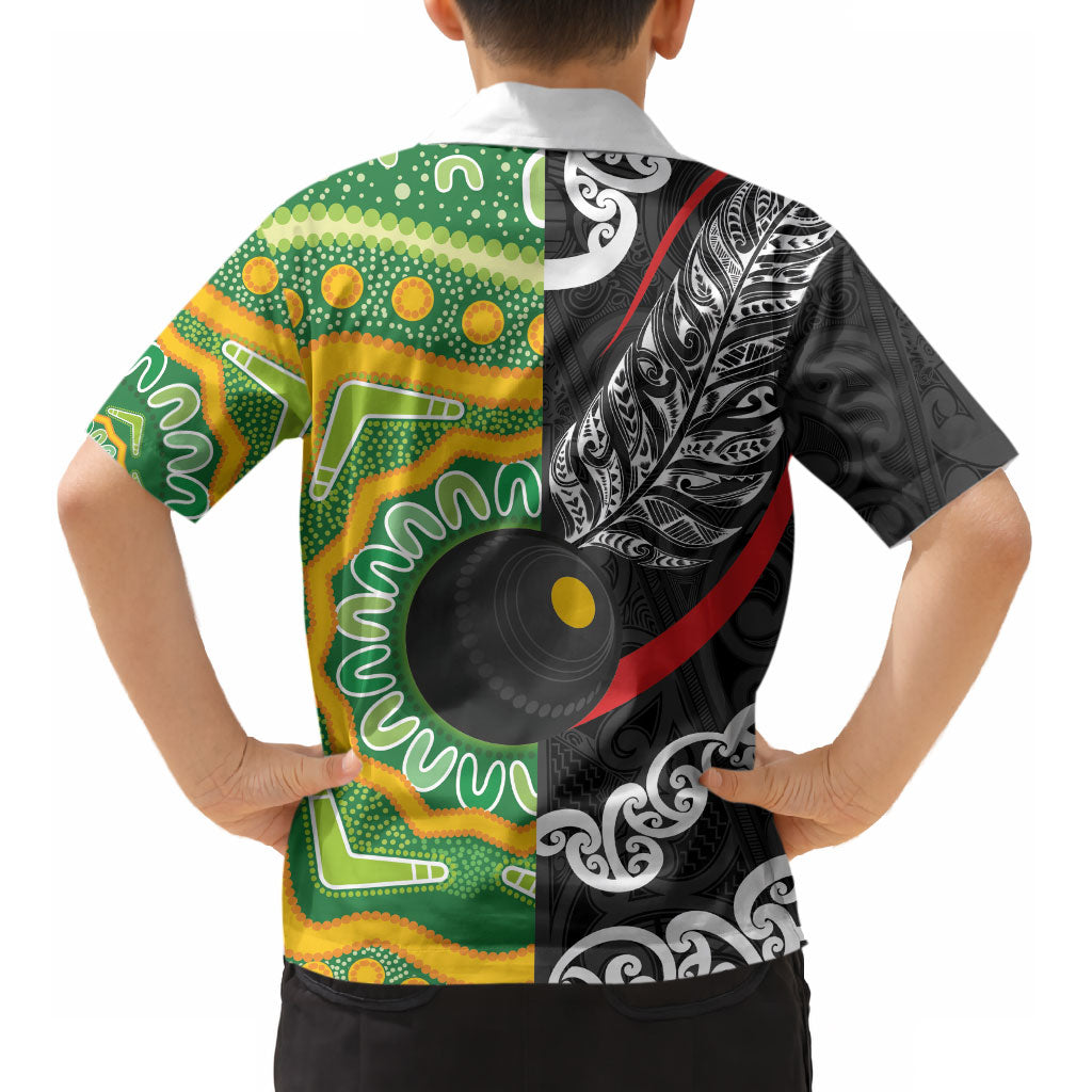 Personalised Aotearoa and Australia Lawn Bowls Kid Hawaiian Shirt Maori Fern and Aboriginal Pattern LT03 - Polynesian Pride