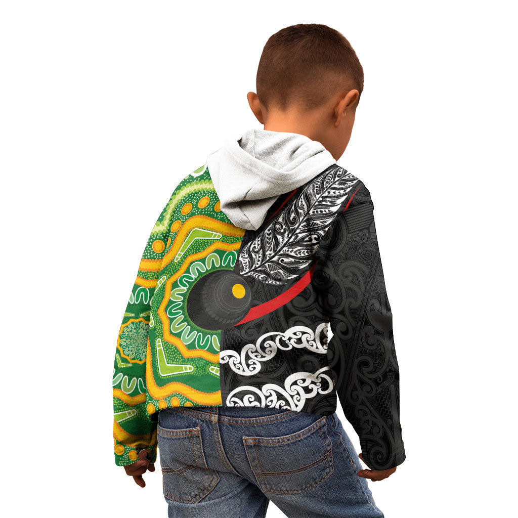 Personalised Aotearoa and Australia Lawn Bowls Kid Hoodie Maori Fern and Aboriginal Pattern LT03 - Polynesian Pride