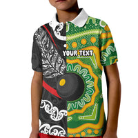 Personalised Aotearoa and Australia Lawn Bowls Kid Polo Shirt Maori Fern and Aboriginal Pattern LT03 Kid Multicolor - Polynesian Pride