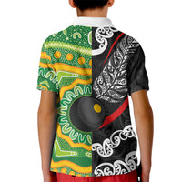 Personalised Aotearoa and Australia Lawn Bowls Kid Polo Shirt Maori Fern and Aboriginal Pattern LT03 - Polynesian Pride