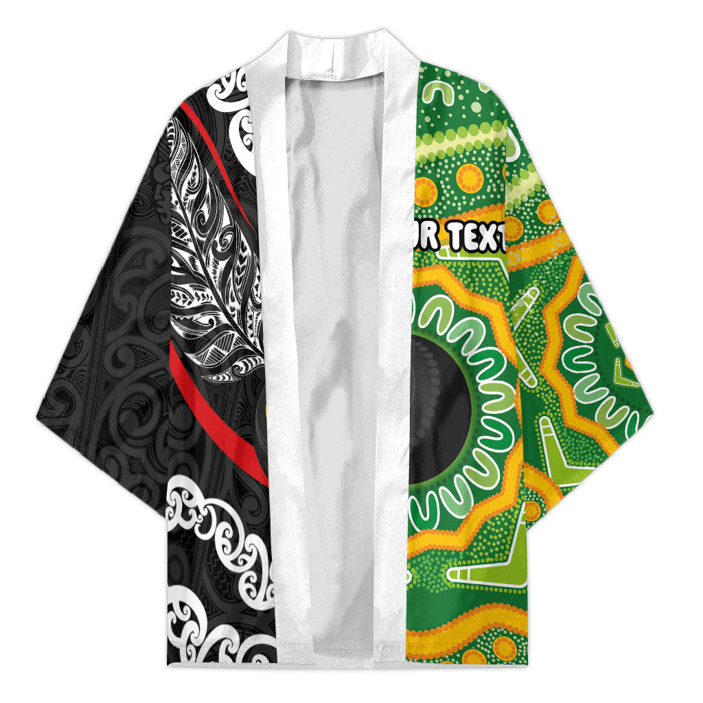 Personalised Aotearoa and Australia Lawn Bowls Kimono Maori Fern and Aboriginal Pattern LT03 Unisex Multicolor - Polynesian Pride