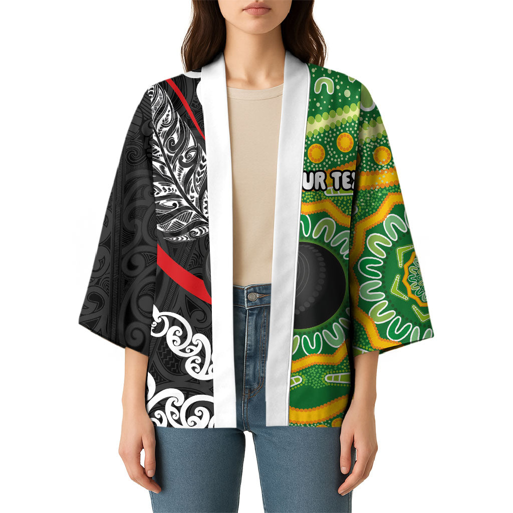 Personalised Aotearoa and Australia Lawn Bowls Kimono Maori Fern and Aboriginal Pattern LT03 - Polynesian Pride