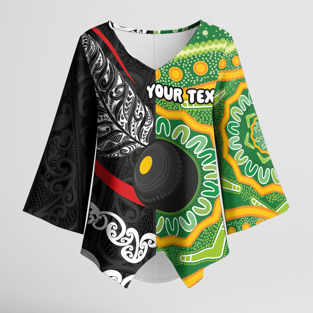 Personalised Aotearoa and Australia Lawn Bowls Kimono Sleeve Blouse Maori Fern and Aboriginal Pattern LT03 Female Multicolor - Polynesian Pride