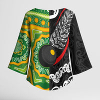 Personalised Aotearoa and Australia Lawn Bowls Kimono Sleeve Blouse Maori Fern and Aboriginal Pattern LT03 - Polynesian Pride