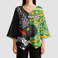 Personalised Aotearoa and Australia Lawn Bowls Kimono Sleeve Blouse Maori Fern and Aboriginal Pattern LT03 - Polynesian Pride