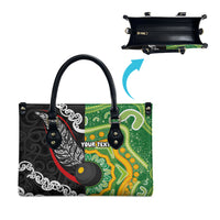 Personalised Aotearoa and Australia Lawn Bowls Leather Bag Maori Fern and Aboriginal Pattern