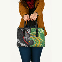 Personalised Aotearoa and Australia Lawn Bowls Leather Bag Maori Fern and Aboriginal Pattern
