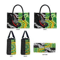 Personalised Aotearoa and Australia Lawn Bowls Leather Bag Maori Fern and Aboriginal Pattern