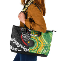 Personalised Aotearoa and Australia Lawn Bowls Leather Tote Bag Maori Fern and Aboriginal Pattern LT03 Multicolor - Polynesian Pride