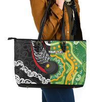 Personalised Aotearoa and Australia Lawn Bowls Leather Tote Bag Maori Fern and Aboriginal Pattern LT03 - Polynesian Pride