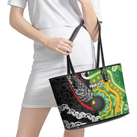 Personalised Aotearoa and Australia Lawn Bowls Leather Tote Bag Maori Fern and Aboriginal Pattern LT03 - Polynesian Pride