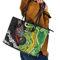 Personalised Aotearoa and Australia Lawn Bowls Leather Tote Bag Maori Fern and Aboriginal Pattern LT03 - Polynesian Pride
