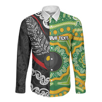 Personalised Aotearoa and Australia Lawn Bowls Long Sleeve Button Shirt Maori Fern and Aboriginal Pattern