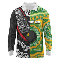 Personalised Aotearoa and Australia Lawn Bowls Long Sleeve Polo Shirt Maori Fern and Aboriginal Pattern LT03 Multicolor - Polynesian Pride