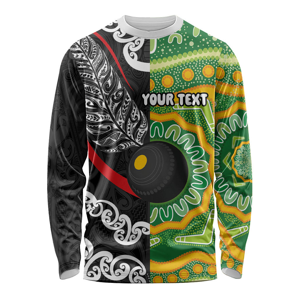 Personalised Aotearoa and Australia Lawn Bowls Long Sleeve Shirt Maori Fern and Aboriginal Pattern LT03 Unisex Multicolor - Polynesian Pride