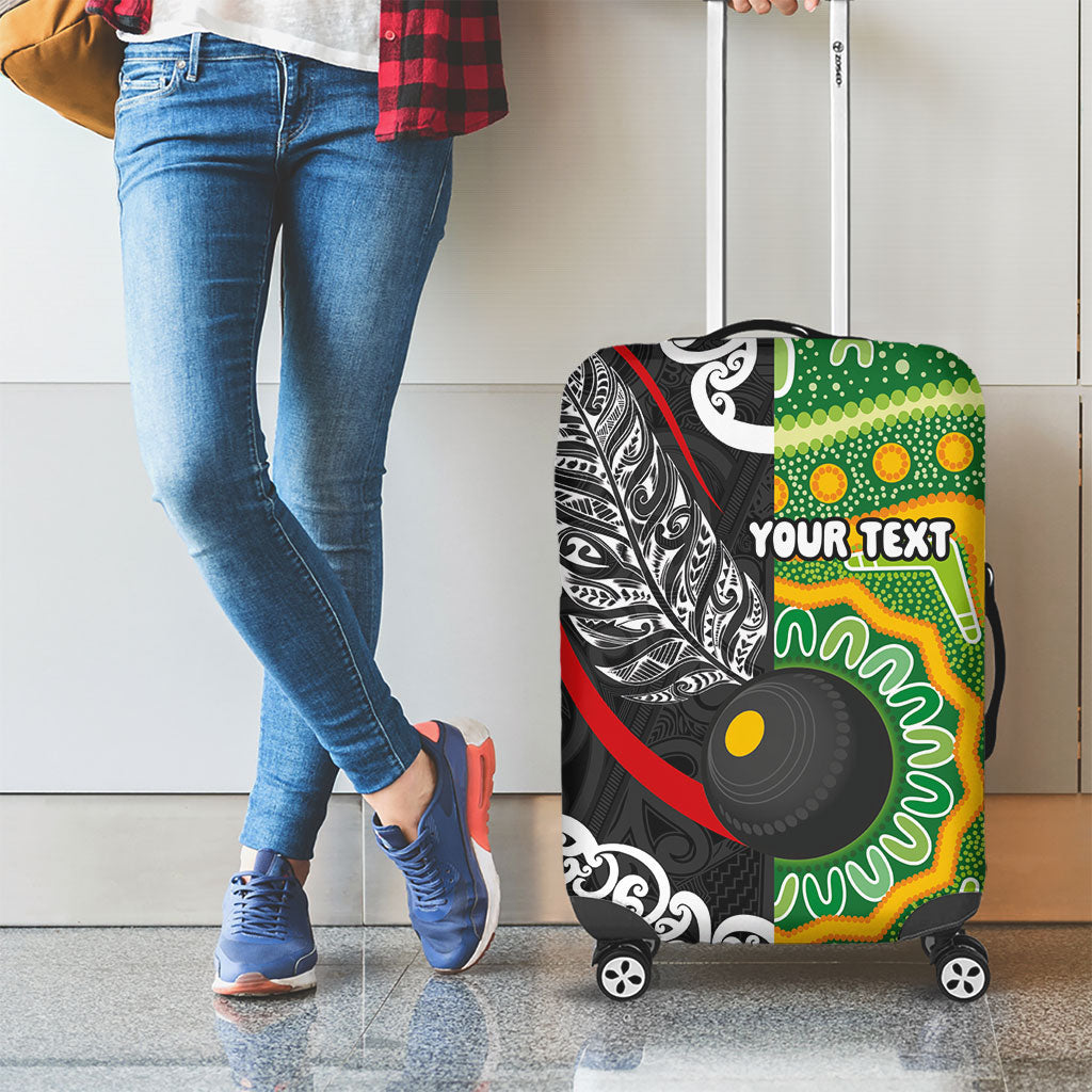 Personalised Aotearoa and Australia Lawn Bowls Luggage Cover Maori Fern and Aboriginal Pattern LT03 - Polynesian Pride
