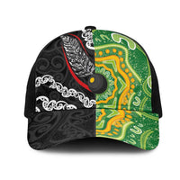 Aotearoa and Australia Lawn Bowls Mesh Trucker Cap Maori Fern and Aboriginal Pattern