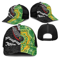 Aotearoa and Australia Lawn Bowls Mesh Trucker Cap Maori Fern and Aboriginal Pattern