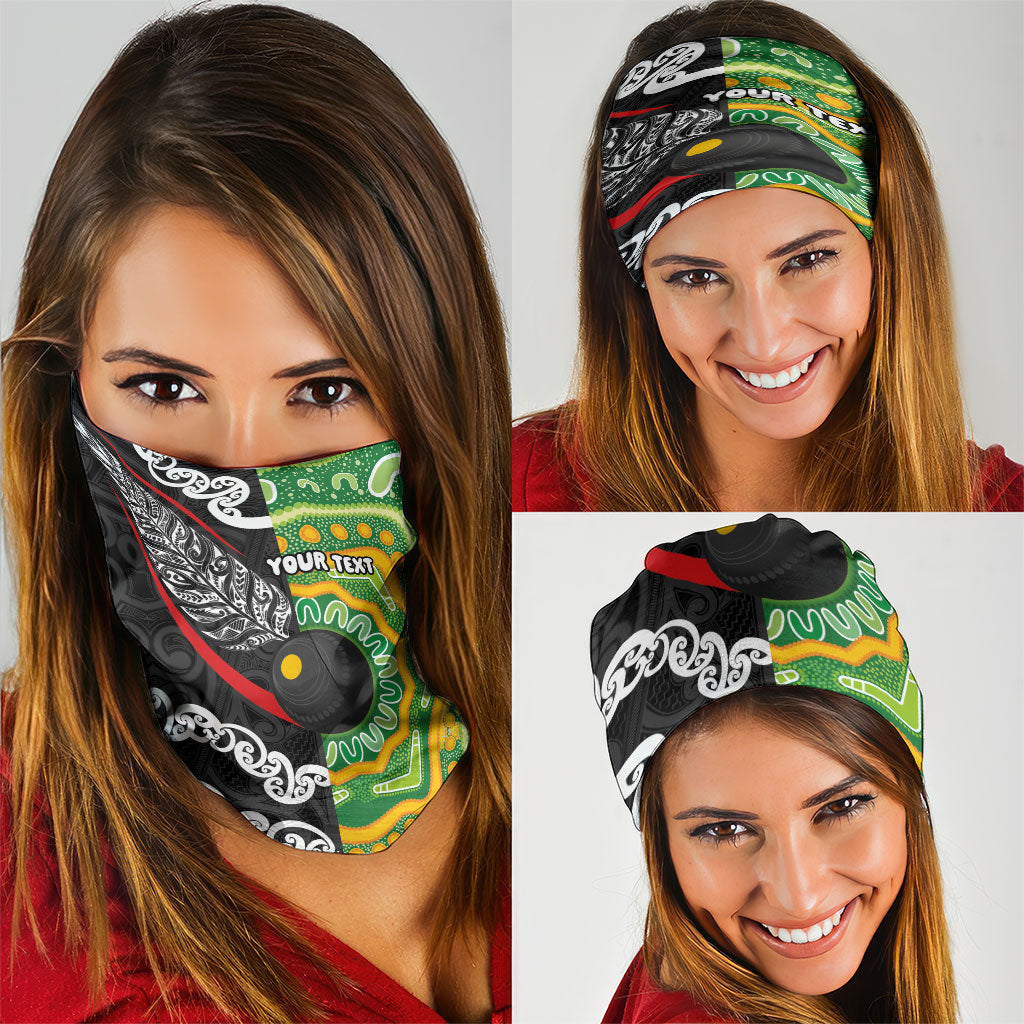 Personalised Aotearoa and Australia Lawn Bowls Neck Gaiter Maori Fern and Aboriginal Pattern LT03 - Polynesian Pride
