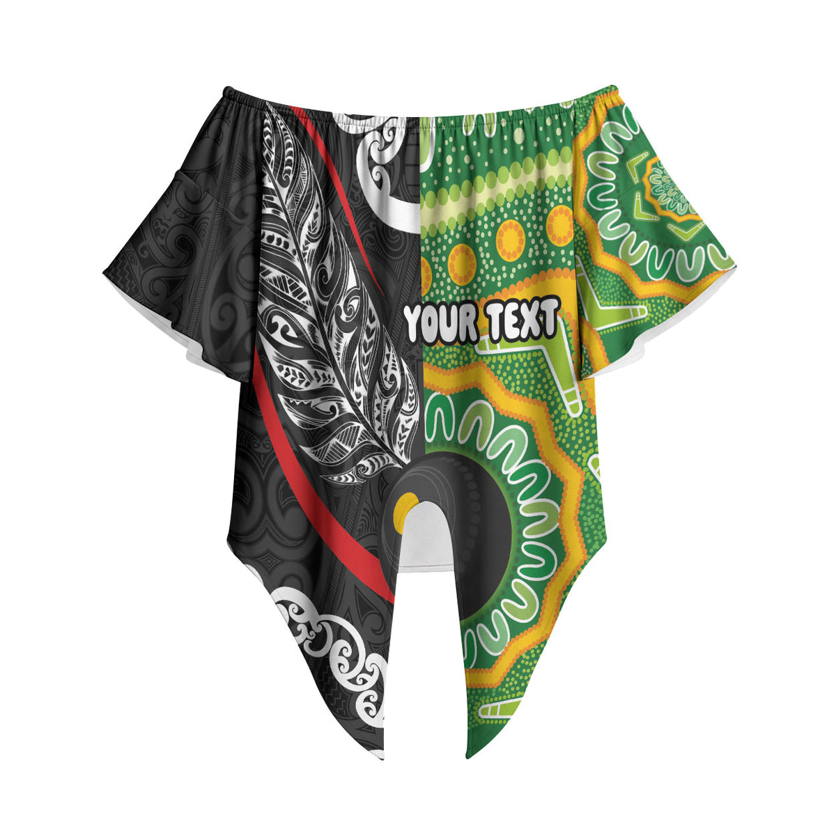 Personalised Aotearoa and Australia Lawn Bowls Off Shoulder Wrap Waist Top Maori Fern and Aboriginal Pattern LT03 - Polynesian Pride