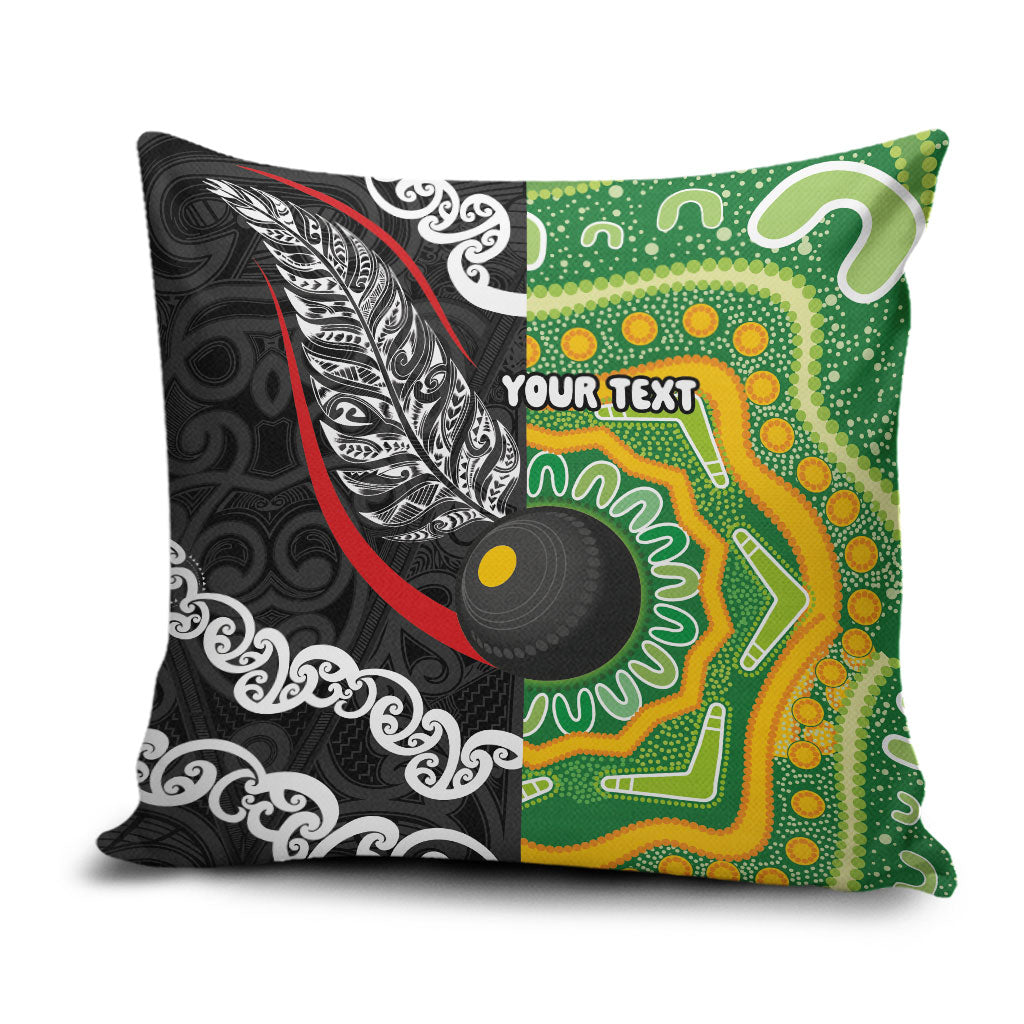 Personalised Aotearoa and Australia Lawn Bowls Pillow Cover Maori Fern and Aboriginal Pattern