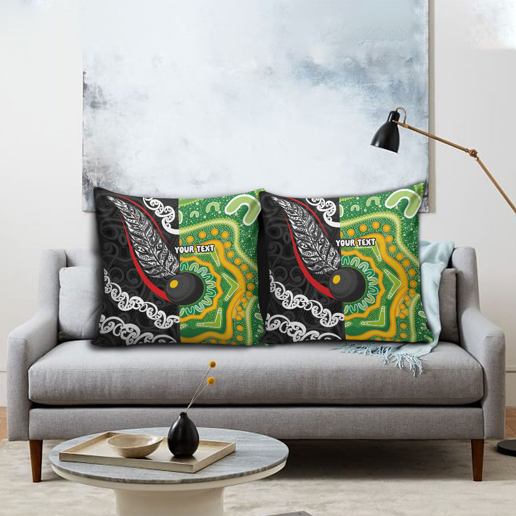 Personalised Aotearoa and Australia Lawn Bowls Pillow Cover Maori Fern and Aboriginal Pattern