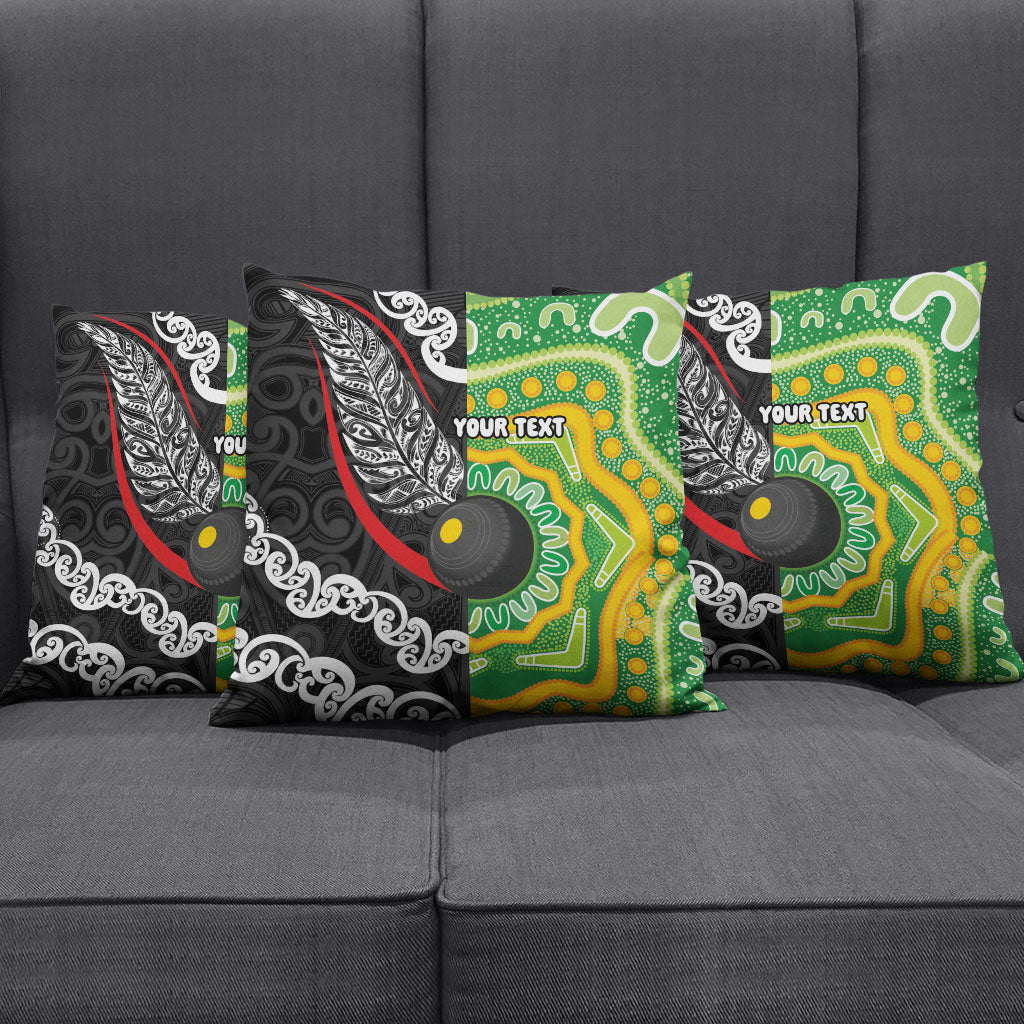 Personalised Aotearoa and Australia Lawn Bowls Pillow Cover Maori Fern and Aboriginal Pattern