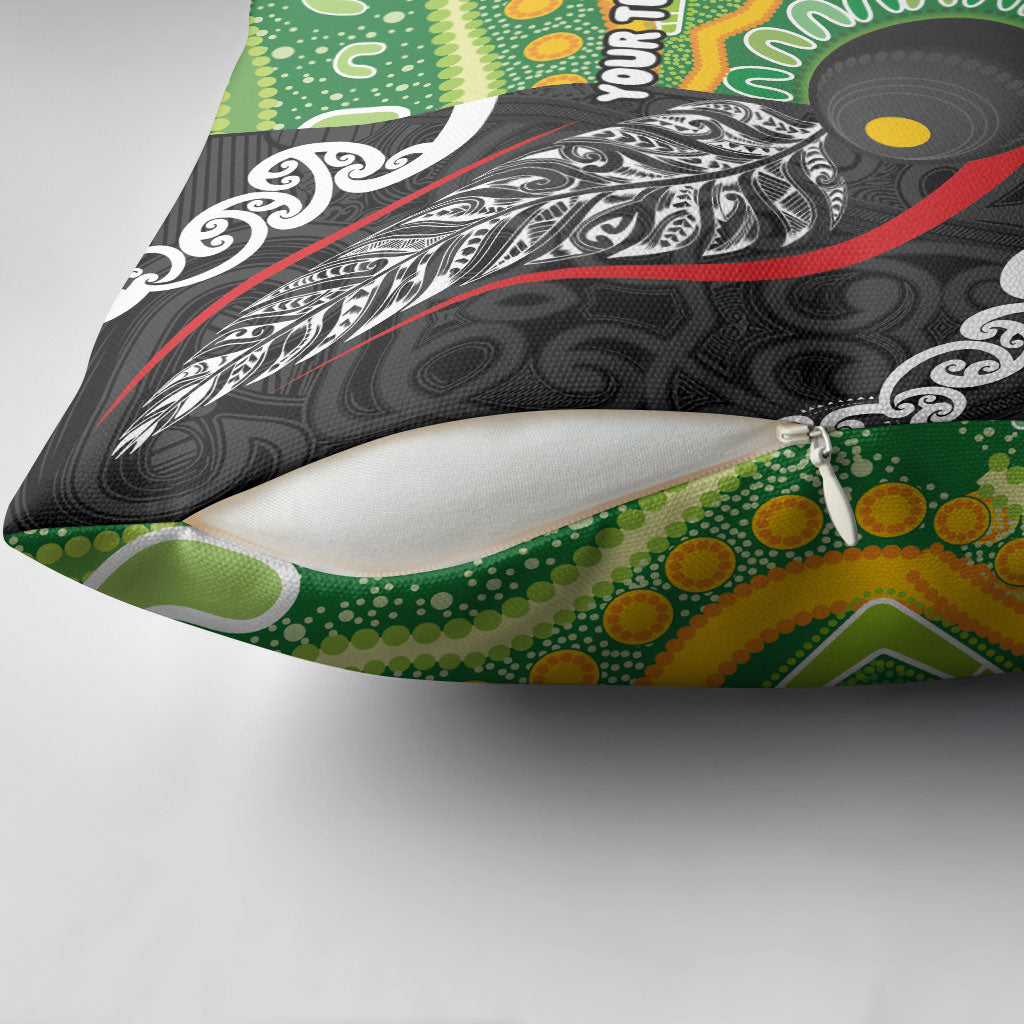 Personalised Aotearoa and Australia Lawn Bowls Pillow Cover Maori Fern and Aboriginal Pattern