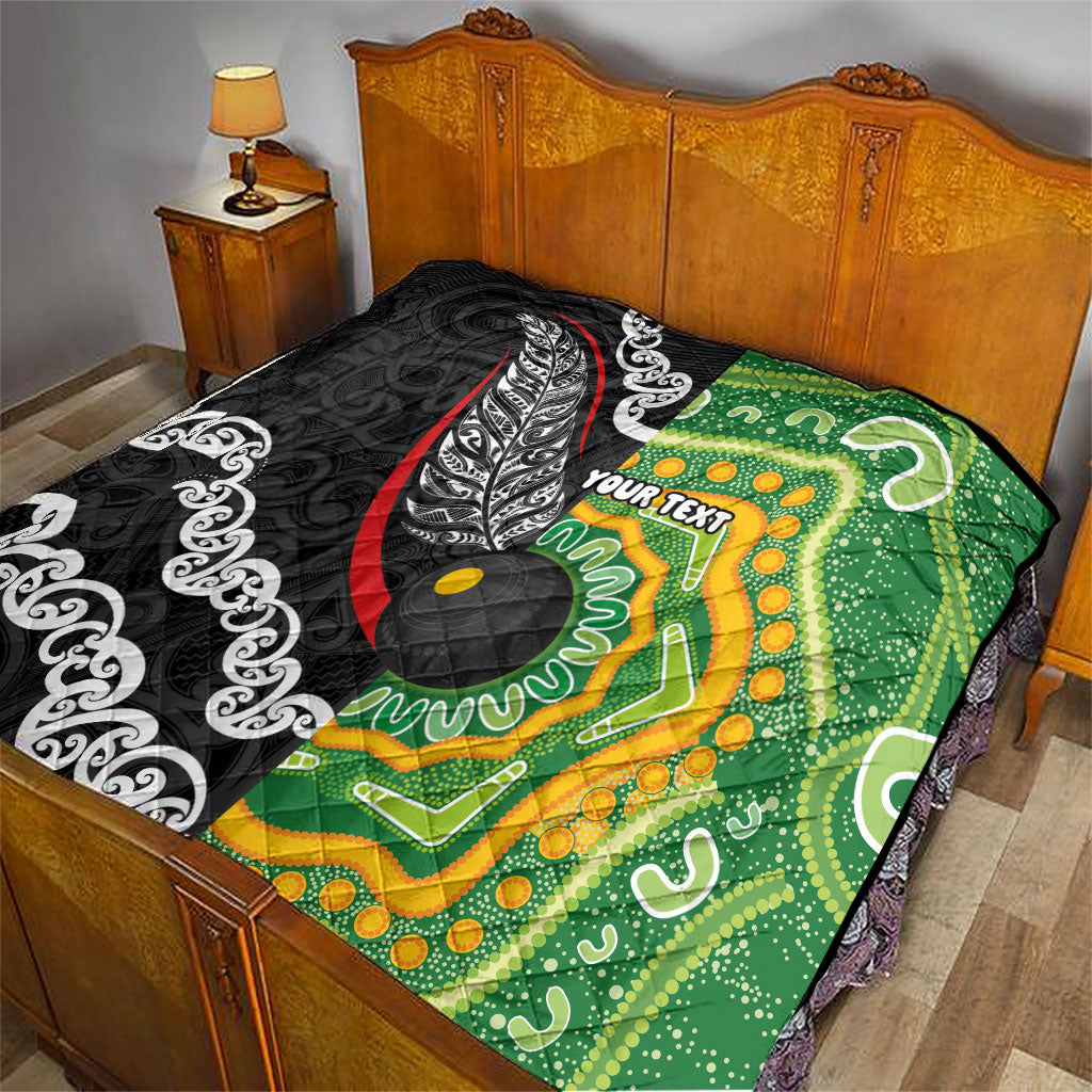 Personalised Aotearoa and Australia Lawn Bowls Quilt Maori Fern and Aboriginal Pattern