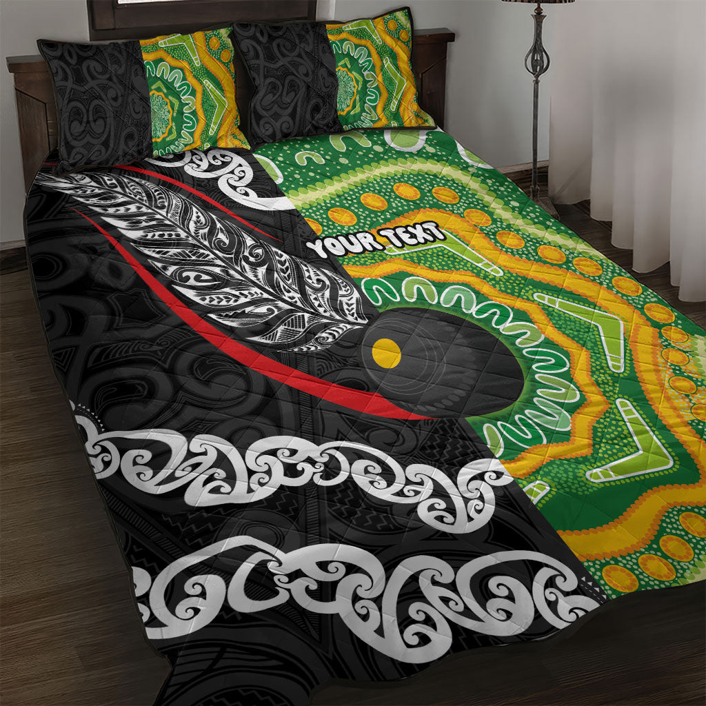Personalised Aotearoa and Australia Lawn Bowls Quilt Bed Set Maori Fern and Aboriginal Pattern LT03 Multicolor - Polynesian Pride