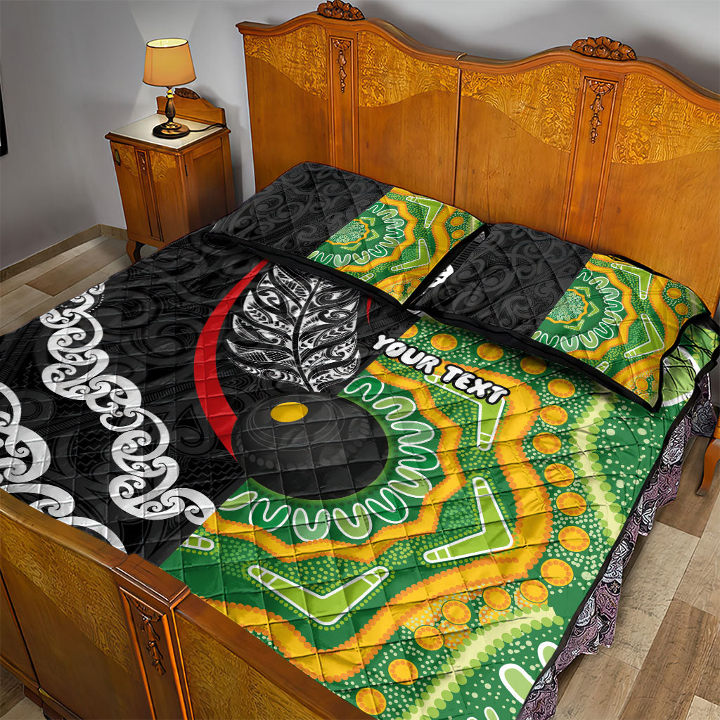 Personalised Aotearoa and Australia Lawn Bowls Quilt Bed Set Maori Fern and Aboriginal Pattern LT03 - Polynesian Pride