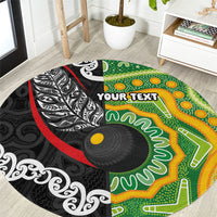 Personalised Aotearoa and Australia Lawn Bowls Round Carpet Maori Fern and Aboriginal Pattern LT03 Multicolor - Polynesian Pride
