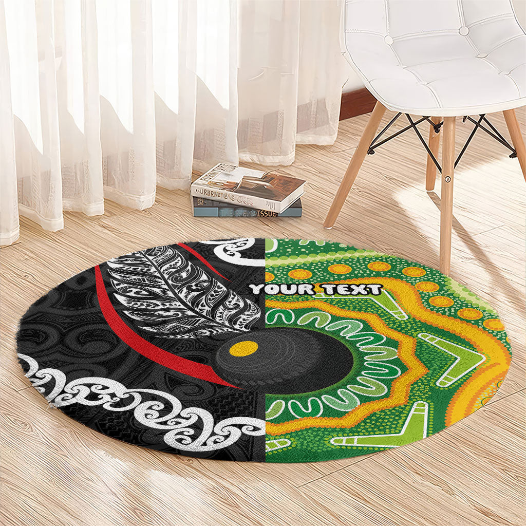 Personalised Aotearoa and Australia Lawn Bowls Round Carpet Maori Fern and Aboriginal Pattern LT03 - Polynesian Pride