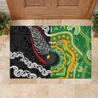 Personalised Aotearoa and Australia Lawn Bowls Rubber Doormat Maori Fern and Aboriginal Pattern