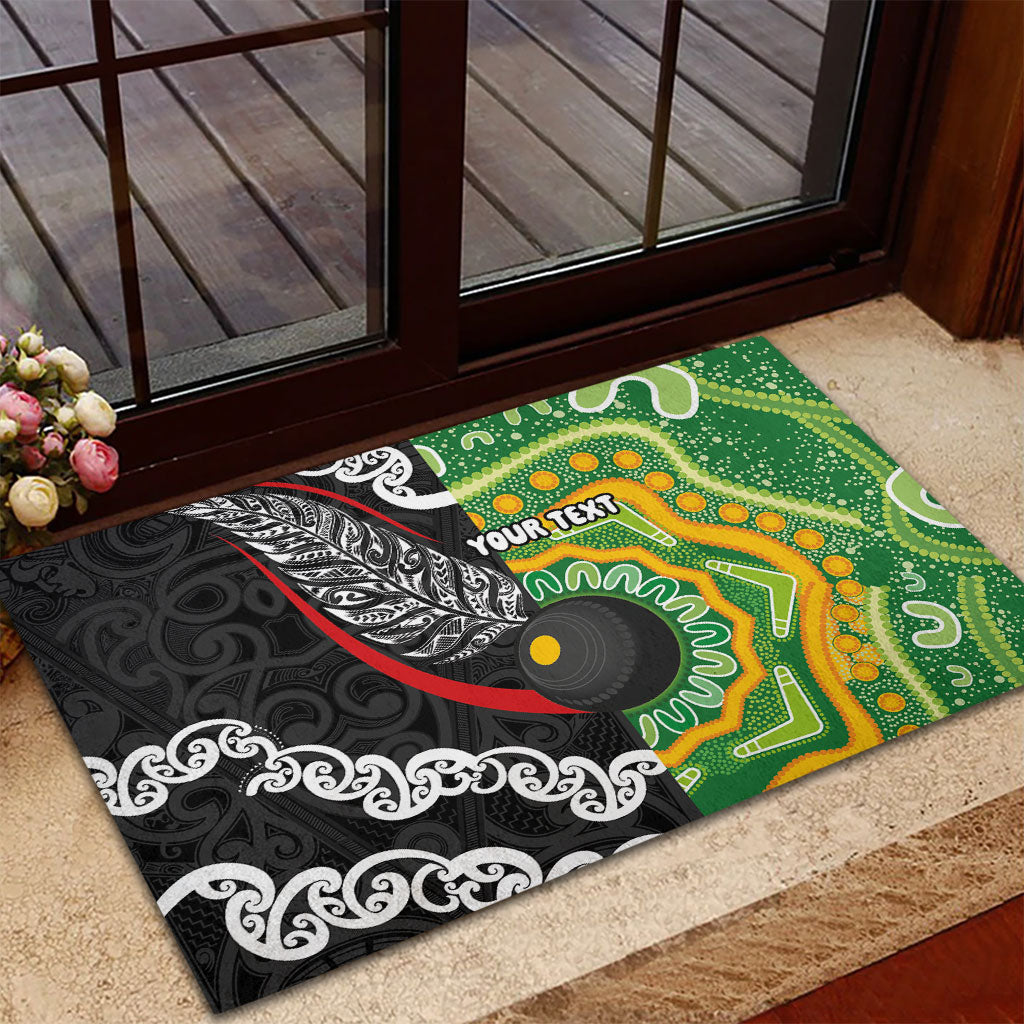 Personalised Aotearoa and Australia Lawn Bowls Rubber Doormat Maori Fern and Aboriginal Pattern