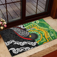 Personalised Aotearoa and Australia Lawn Bowls Rubber Doormat Maori Fern and Aboriginal Pattern
