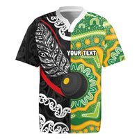 Personalised Aotearoa and Australia Lawn Bowls Rugby Jersey Maori Fern and Aboriginal Pattern LT03 Multicolor - Polynesian Pride