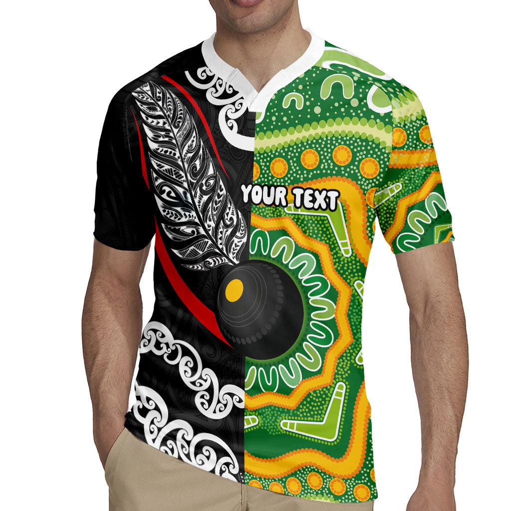 Personalised Aotearoa and Australia Lawn Bowls Rugby Jersey Maori Fern and Aboriginal Pattern LT03 - Polynesian Pride