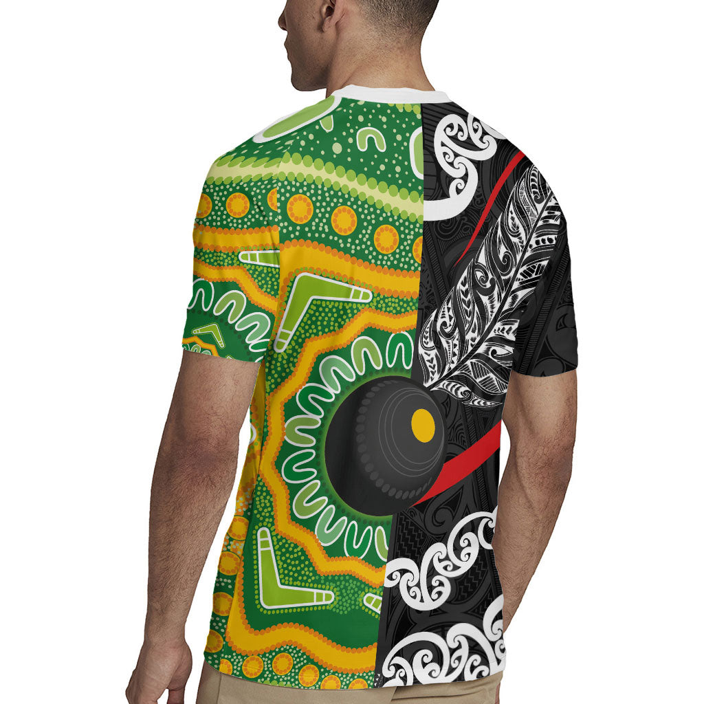 Personalised Aotearoa and Australia Lawn Bowls Rugby Jersey Maori Fern and Aboriginal Pattern LT03 - Polynesian Pride