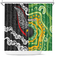 Personalised Aotearoa and Australia Lawn Bowls Shower Curtain Maori Fern and Aboriginal Pattern