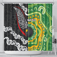 Personalised Aotearoa and Australia Lawn Bowls Shower Curtain Maori Fern and Aboriginal Pattern