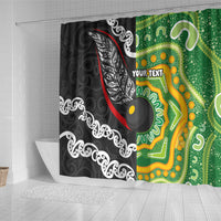 Personalised Aotearoa and Australia Lawn Bowls Shower Curtain Maori Fern and Aboriginal Pattern