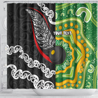 Personalised Aotearoa and Australia Lawn Bowls Shower Curtain Maori Fern and Aboriginal Pattern