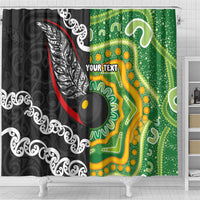 Personalised Aotearoa and Australia Lawn Bowls Shower Curtain Maori Fern and Aboriginal Pattern