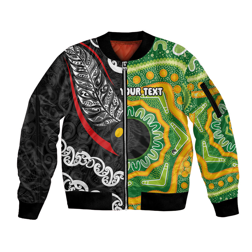 Personalised Aotearoa and Australia Lawn Bowls Sleeve Zip Bomber Jacket Maori Fern and Aboriginal Pattern