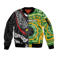 Personalised Aotearoa and Australia Lawn Bowls Sleeve Zip Bomber Jacket Maori Fern and Aboriginal Pattern